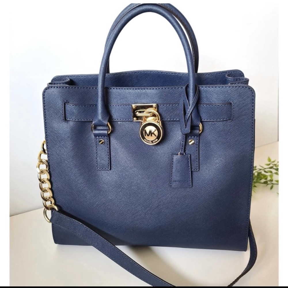 Authentic Michael Kors Blue Leather Tote Bag